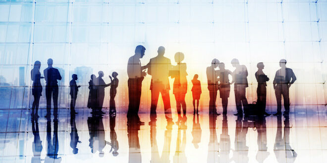 Silhouettes of Business People Discussing Outdoors credit and collection professionals