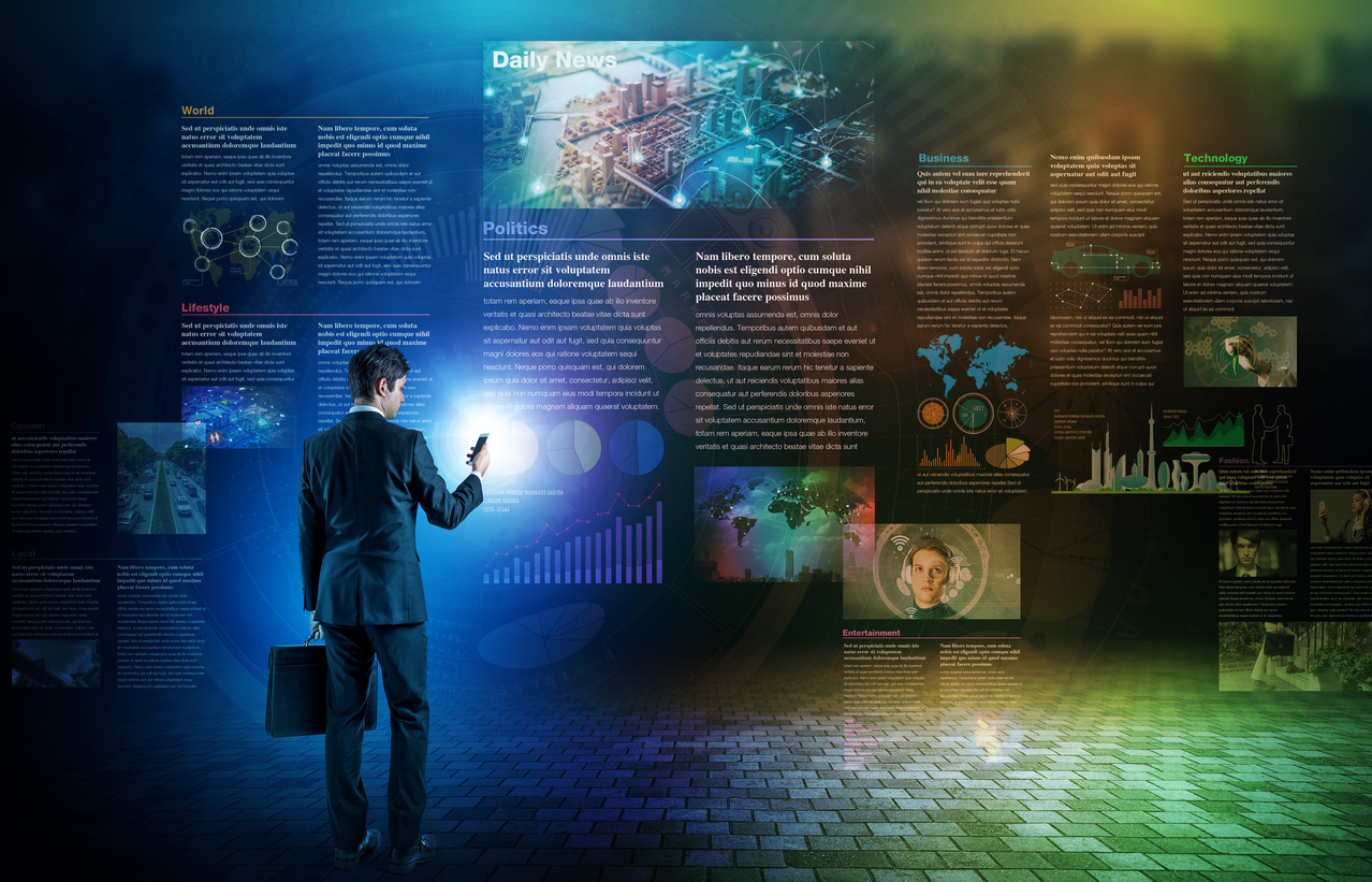 electronic newspaper concept, curation media, curation content, Graphical User Interface, abstract image visual credit and collection