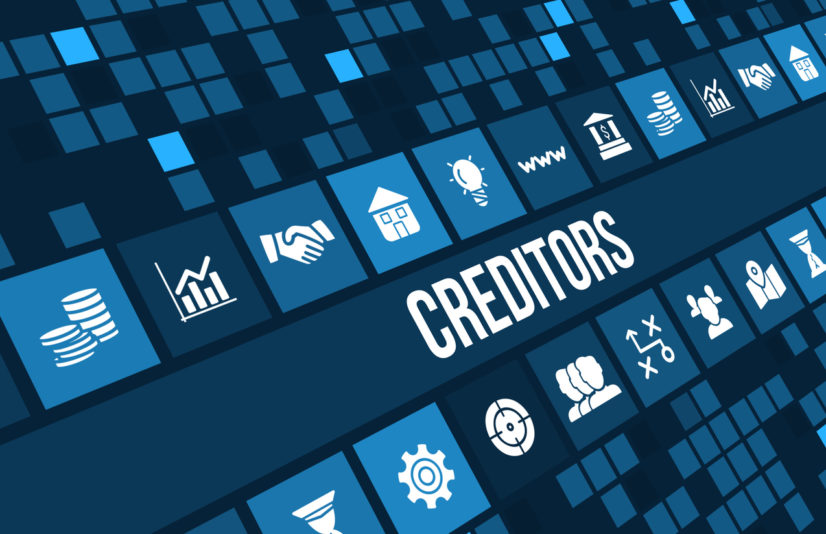 Creditors concept image with business icons and copyspace. collection and recovery industries