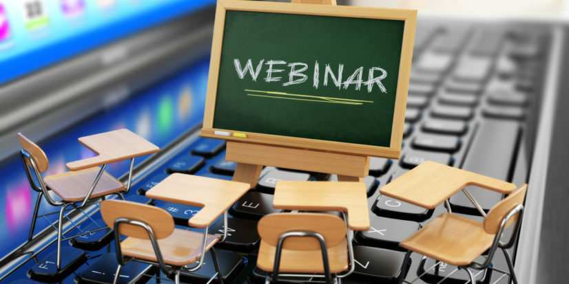 Webinar concept. Schooldesk and chalkboard on the laptop keyboar ppms certification
