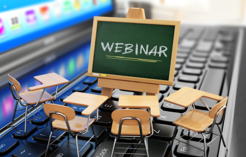 Webinar concept. Schooldesk and chalkboard on the laptop keyboar ppms certification